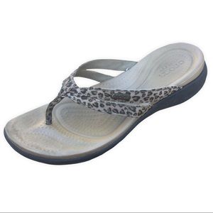 Size 8 Wide Dual Crocs Comfort Leopard Print Wedge Tan Brown Strappy